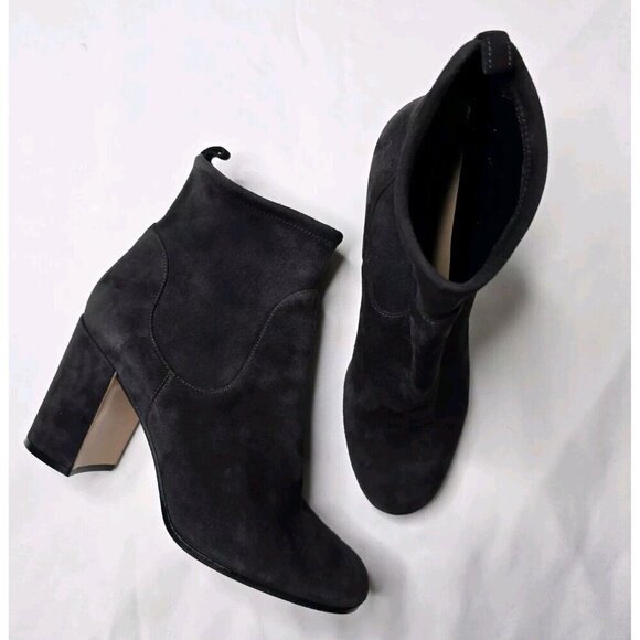Gianvito Rossi Charcoal Gray Block Heel Leather Suede Ankle Boots Size EU 40.5